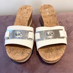 New Michael Kors white wedge cork logo sandals 8.5